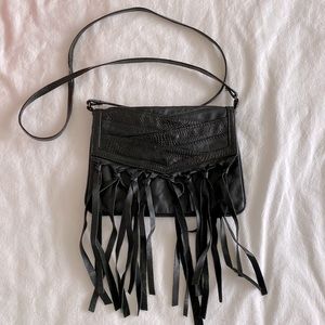 Vintage patchwork black leather crossbody